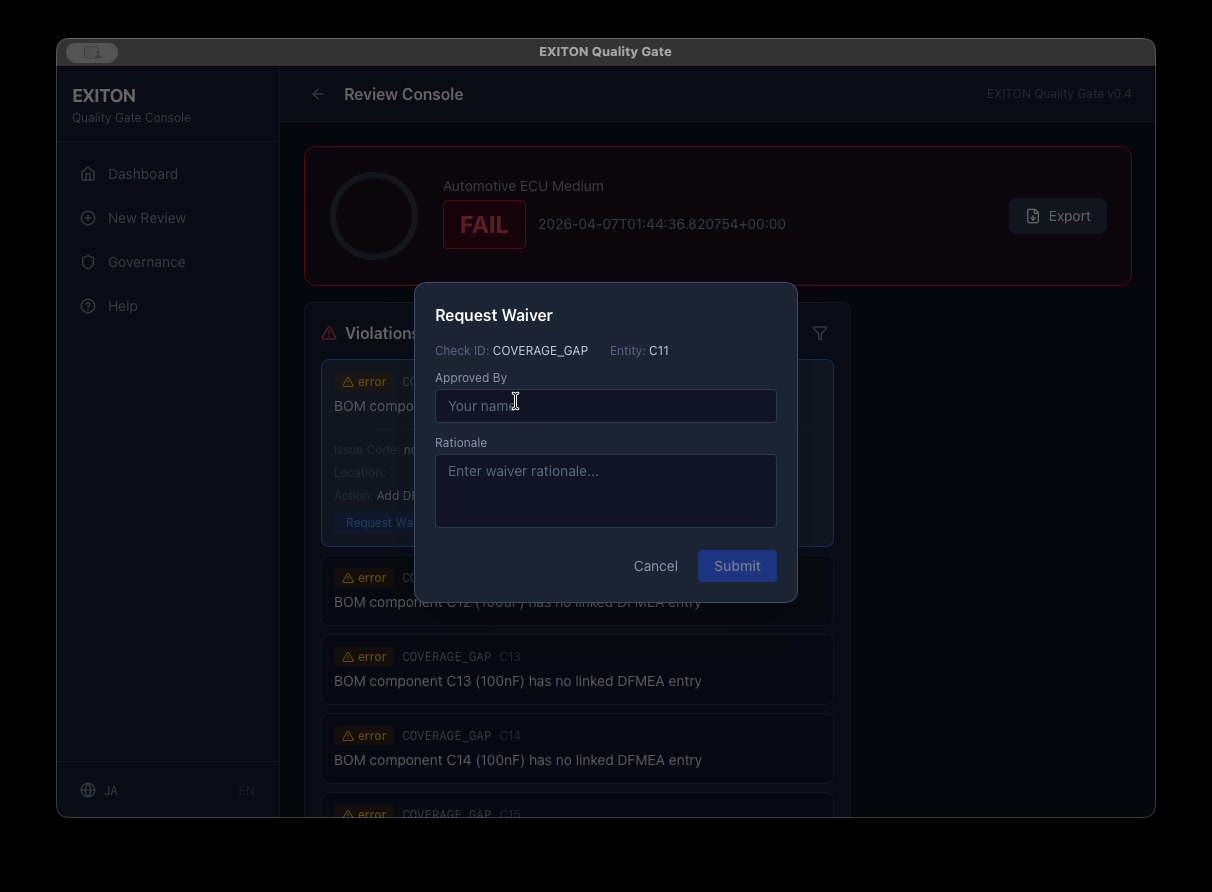 Review Console with violations
